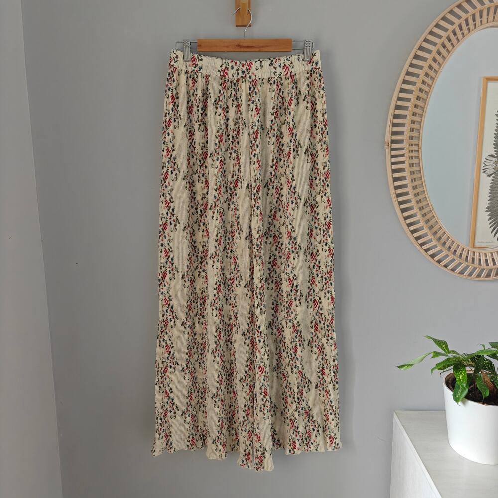 SEZANE Syra Pleated Floral Wide Leg Pants Cream Multicolor Lota Size 40 US 8